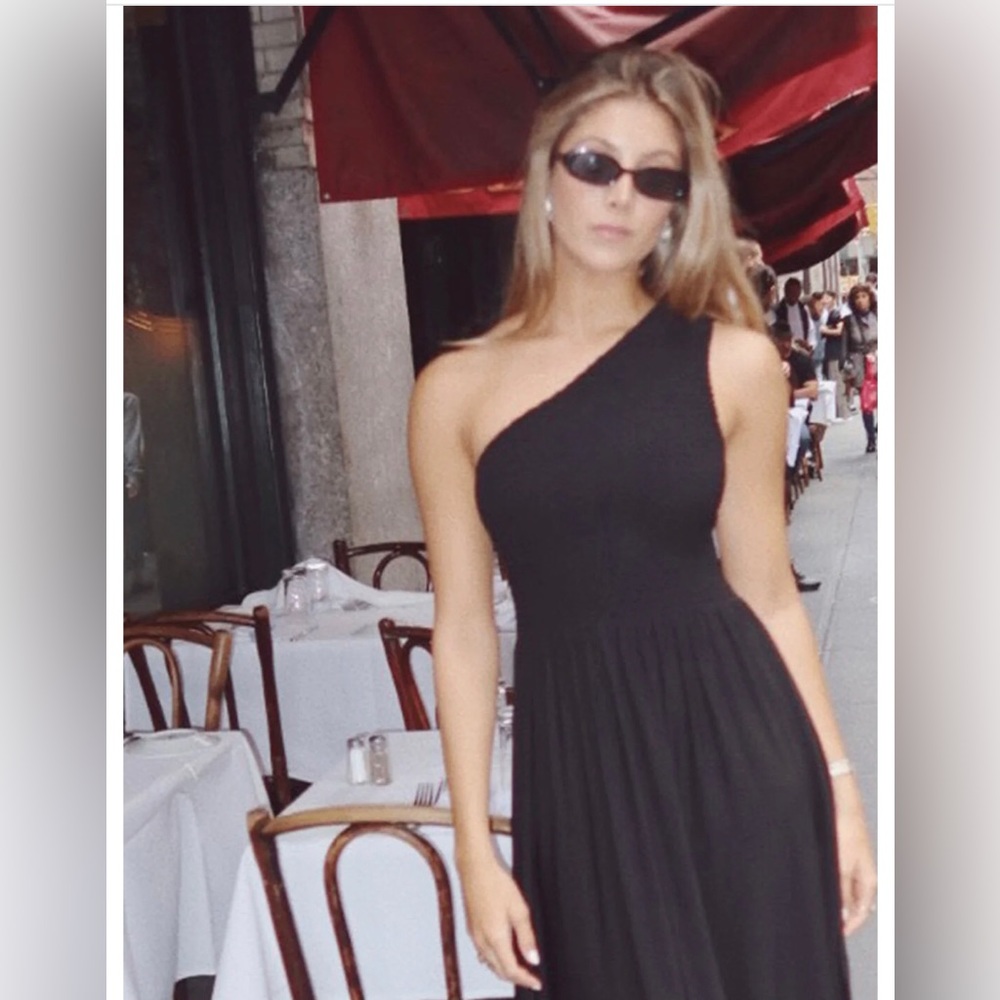 Hill House Home Jersey Thea Nap Dress black midi maxi one shoulder